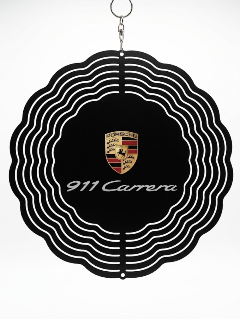 10" Porsche 911 Carrera Kinetic Wind Spinner - Black Metal Hanging Yard Decor